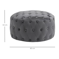 HOMCOM Taburete Otomana Puf Tapizada en Terciopelo con Botones Diseño Vintage Reposapiés Acolchado Suave Φ60x33 cm Gris Oscuro(m-3)