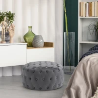 HOMCOM Taburete Otomana Puf Tapizada en Terciopelo con Botones Diseño Vintage Reposapiés Acolchado Suave Φ60x33 cm Gris Oscuro(m-2)