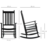 Outsunny Outdoor Porch Rocking Chair Armchair Wooden Patio Rocker Balcony Deck Garden Seat Black(m-3)