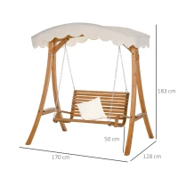Outsunny 2 Seat Wooden Swing Chair Wood Swing Bench Chair With Canopy and Cup Holder for Patio Garden(m-3)