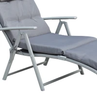 Outsunny Patio Sun Lounger Garden Textilene Foldable Reclining Chair Adjustable Recliner with Cushion Pillow - Grey(m-9)