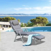 Outsunny Patio Sun Lounger Garden Textilene Foldable Reclining Chair Adjustable Recliner with Cushion Pillow - Grey(m-12)