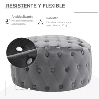 HOMCOM Taburete Otomana Puf Tapizada en Terciopelo con Botones Diseño Vintage Reposapiés Acolchado Suave Φ60x33 cm Gris Oscuro(m-4)