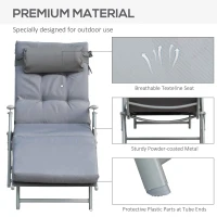 Outsunny Patio Sun Lounger Garden Textilene Foldable Reclining Chair Adjustable Recliner with Cushion Pillow - Grey(m-7)