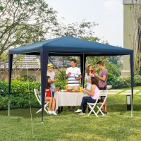 Outsunny Carpa Desmontable Impermeable 2,95x2,95x2,45m Pabellón de Jardín de Tubo de Acero Pérgola de Color Azul Oscuro(m-2)