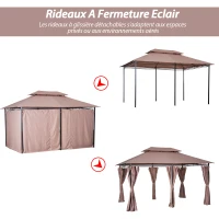 Outsunny Tonnelle Barnum pavillon de Jardin Style Colonial Double Toit Toiles latérales Amovibles 3L x 4l x 2,8H m chocolat(m-4)
