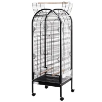 PawHut Gaiola para Pássaros com 3 Poleiros de Madeira Amovíveis Bandeja Comedouros e Rodas com Travão 54x54x151 cm Preto(m-1)