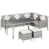 Outsunny 5 Piece Modern Outdoor Patio Rattan Wicker Furniture Patio Dining Table Stool Chaise Lounge Set(m-1)