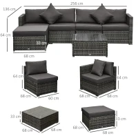 Outsunny 6 Piece Outdoor Patio PE Rattan Wicker Sectional Sofa Deluxe Furniture Set(m-3)