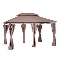 Outsunny Tonnelle Barnum pavillon de Jardin Style Colonial Double Toit Toiles latérales Amovibles 3L x 4l x 2,8H m chocolat(m-1)