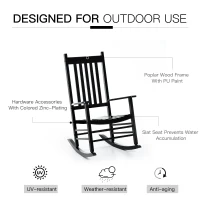 Outsunny Outdoor Porch Rocking Chair Armchair Wooden Patio Rocker Balcony Deck Garden Seat Black(m-6)