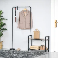 HOMCOM Perchero Burro con Zapatero y Banco 3 en 1 Perchero de Pie Giratorio 360° con Estante Mueble Recibidor Múltiples Formas para Entrada 159x30x158 cm Natural y Negro(m-2)