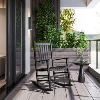 Outsunny Outdoor Porch Rocking Chair Armchair Wooden Patio Rocker Balcony Deck Garden Seat Black(m-10)