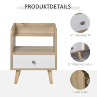 HOMCOM Nachttisch mit Schublade und Regal, Erhöhter Nachtschrank, Schlafzimmer Nachtkommode, Massivholz 37 x 30 x 48 cm(m-5)