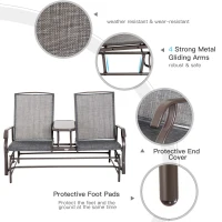 Outsunny Metal Double Swing Chair Glider Rocking Chair Seat Outdoor Seater Garden Furniture Patio Porch With Table(m-6)
