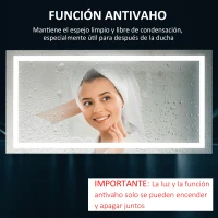 kleankin Espejo de Baño con Luz LED 120x60 cm Espejo de Pared con Interruptor Táctil y Antivaho Suspensión Vertical u Horizontal Aluminio Plata(m-5)