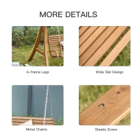 Outsunny 2 Seat Wooden Swing Chair Wood Swing Bench Chair With Canopy and Cup Holder for Patio Garden(m-6)