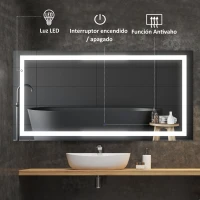 kleankin Espejo de Baño con Luz LED 120x60 cm Espejo de Pared con Interruptor Táctil y Antivaho Suspensión Vertical u Horizontal Aluminio Plata(m-4)