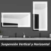 kleankin Espejo de Baño con Luz LED 120x60 cm Espejo de Pared con Interruptor Táctil y Antivaho Suspensión Vertical u Horizontal Aluminio Plata(m-6)