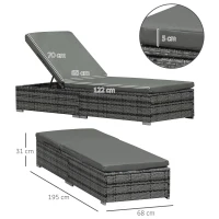 Outsunny Rattan Sun Lounger Adjustable Garden Furniture Recliner Bed Chair Reclining Patio Wicker Grey(m-3)