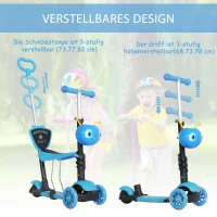 HOMCOM 5-in-1 Kinderroller Scooter Tretroller Cityroller Kinder Roller Kickboard Lenker Teleskoprohr höhenverstellbar Blau 62 x 25 x 72,5 cm(m-7)