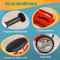 AIYAPLAY Draisienne tricycle vélo d'équilibre en bois 2 en 1 sans pédale pour enfants + 18 mois avec siège réglable 22-26 cm - rouge(m-7)