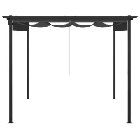 Outsunny Pérgola de Jardim com Teto Retrátil 4 Cortinas Enroláveis de Poliéster e Estrutura de Metal 3,95x2,95 cm Cinza Escuro(m-7)