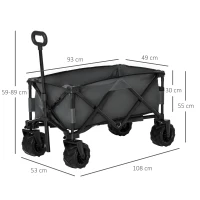 Outsunny Outdoor Pull Along Cart Folding Cargo Wagon Trailer Trolley for Beach Garden with Handle, Anti-Slip Wheel - Dark Grey(m-3)