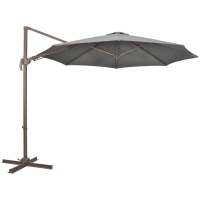 Outsunny 3(m) Cantilever Parasol with 360° Rotation Roma Umbrella, Hanging Sun Shade with Aluminium Frame, Tilt Crank, 8 Ribs and Cross Base, Dark Grey