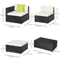 Outsunny 4-Seater Rattan Sofa Set Set Garden Outdoor Sectional Sofa Coffee Table Metal Frame w/Cushion Pillows-Black(m-3)