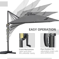 Outsunny 2.7 x 2.7 m Cantilever Parasol - Square Overhanging Umbrella with Cross Base, Crank Handle, Tilt, 360° Rotation and Aluminium Frame, Dark Grey(m-4)