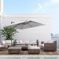 Outsunny 2.7 x 2.7 m Cantilever Parasol - Square Overhanging Umbrella with Cross Base, Crank Handle, Tilt, 360° Rotation and Aluminium Frame, Light Grey(m-10)
