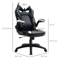 Vinsetto Chaise gaming fauteuil de bureau chaise gamer ergonomique hauteur réglable dossier inclinable accoudoir rabattable en cuir PU 64,5 x 68,5 x 110-120 cm noir et blanc(m-3)