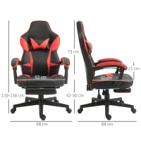 Vinsetto Fauteuil gaming gamer chaise de bureau ergonomique pivotante 360 ° hauteur dossier réglables repos-pieds rétractable 68 x 68 x 126 cm noir rouge(m-3)