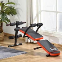 HOMCOM Banc de musculation pliable banc appareil fitness multifonction entraînement complet abdos dos jambes hauteur réglable coussin tétière inclu acier revêtement PU 148 x 58 x 65 cm noir et rouge(m-10)