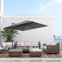 Outsunny 2.7 x 2.7 m Cantilever Parasol - Square Overhanging Umbrella with Cross Base, Crank Handle, Tilt, 360° Rotation and Aluminium Frame, Dark Grey(m-10)