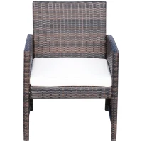 Ensemble Salon de Jardin 4 Places : canapé, 2 fauteuils et Table Basse Plateau Verre trempé résine tressée Imitation rotin Chocolat Coussins Blanc(m-5)