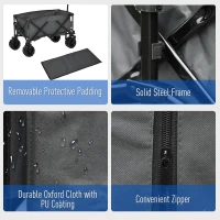 Outsunny Outdoor Pull Along Cart Folding Cargo Wagon Trailer Trolley for Beach Garden with Handle, Anti-Slip Wheel - Dark Grey(m-5)