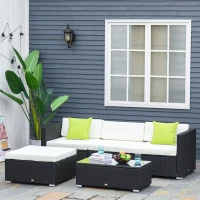 Outsunny 4-Seater Rattan Sofa Set Set Garden Outdoor Sectional Sofa Coffee Table Metal Frame w/Cushion Pillows-Black(m-2)