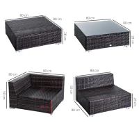 Outsunny 6 PC Rattan Sofa Coffee Table Set Sectional Wicker Weave Furniture for Garden Outdoor Conservatory w/ Pillow Cushion Brown(m-3)