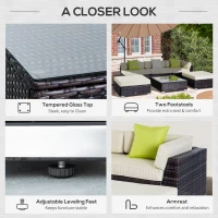 Outsunny 6 PC Rattan Sofa Coffee Table Set Sectional Wicker Weave Furniture for Garden Outdoor Conservatory w/ Pillow Cushion Brown(m-7)