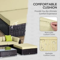 Outsunny 6 PC Rattan Sofa Coffee Table Set Sectional Wicker Weave Furniture for Garden Outdoor Conservatory w/ Pillow Cushion Brown(m-5)