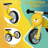 AIYAPLAY Draisienne tricycle en bois vélo d'équilibre 2 en 1 en forme d'animal avec selle réglable, pour les jeunes conducteurs, vélo d'équilibre léger pour enfants avec poignée portable, jaune(m-4)