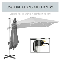 Outsunny 3 x 3(m) Cantilever Roma Parasol, Square Garden Umbrella with Cross Base, Crank Handle, Tilt, 360° Rotation and Aluminium Frame, Grey(m-7)