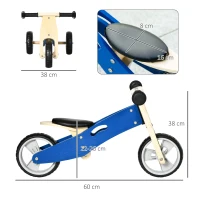 AIYAPLAY Draisienne tricycle vélo d'équilibre en bois 2 en 1 sans pédale pour enfants + 18 mois avec siège réglable 22-26 cm - bleu(m-3)