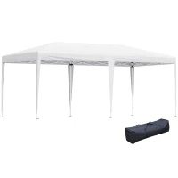 Outsunny 6 x 3m Pop Up Gazebo, Double Roof Foldable Canopy Tent, Wedding Awning Canopy w/ Carrying Bag, White(m-1)