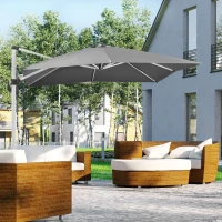 Outsunny 3 x 3(m) Cantilever Roma Parasol, Square Garden Umbrella with Cross Base, Crank Handle, Tilt, 360° Rotation and Aluminium Frame, Grey(m-10)