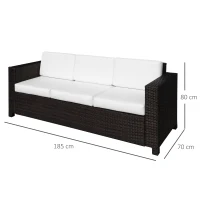 Outsunny 3 Seater Rattan Sofa All-Weather Wicker Weave Metal Frame Chair with Fire Resistant Cushion - Brown(m-3)