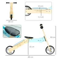 AIYAPLAY Draisienne Trottinette enfants vélo d'équilibre 2 en 1 évolutive 18 Mois à 3 Ans effet bois Charge Max. 30 kg Bleu(m-3)