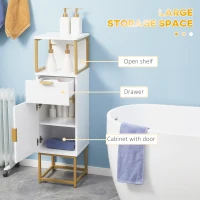 kleankin Dulap de Depozitare pentru Baie, Organizator de Baie pe Podea, Dulap de Lenjerie cu raft Deschis, Sertar si Dulap, Alb(m-4)